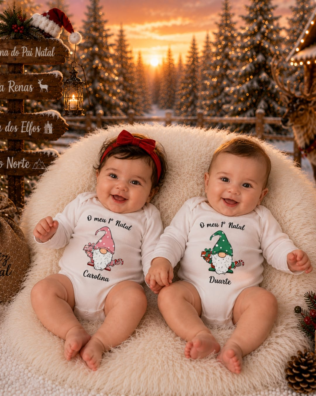Bebés com bodies personalizados para o primeiro Natal